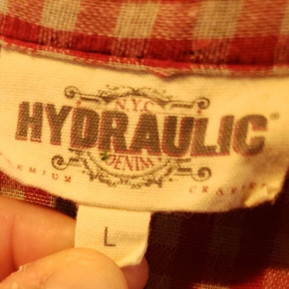Hydraulic Womens Red White Blue Plaid Americana Button Down Large - Picture 4 of 6